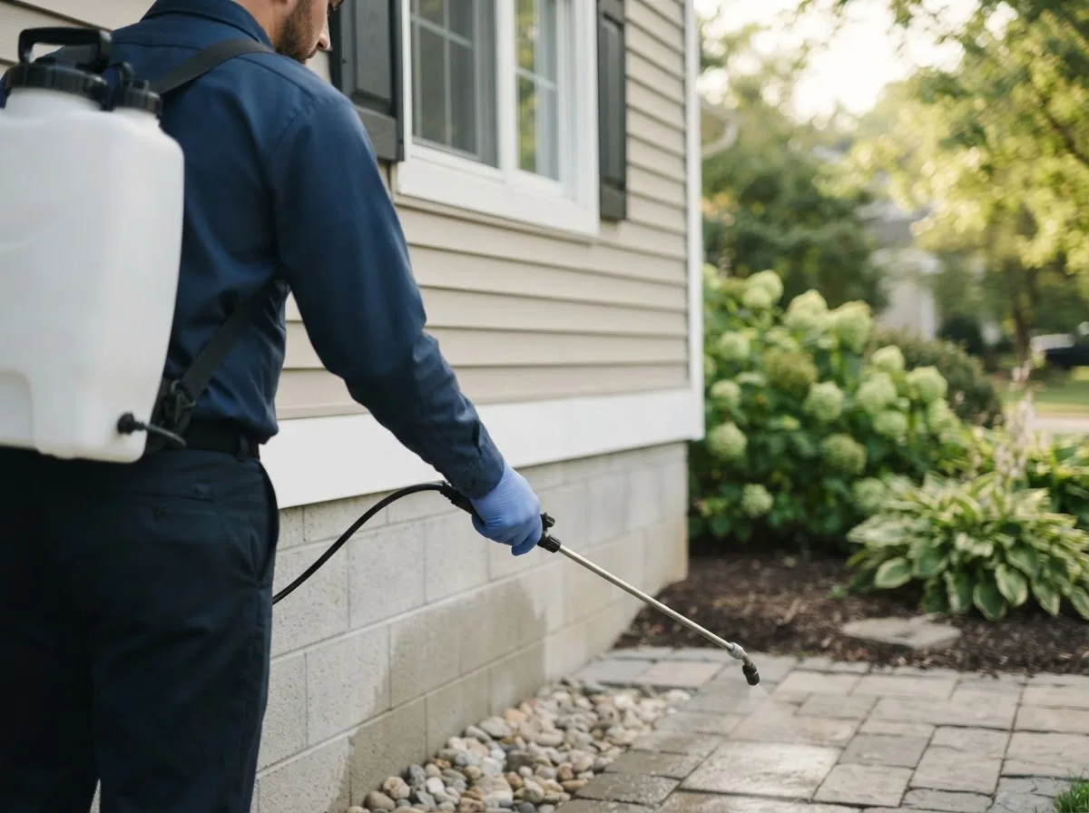 Pest control technician inspecting a home in Bunker Hill, IN